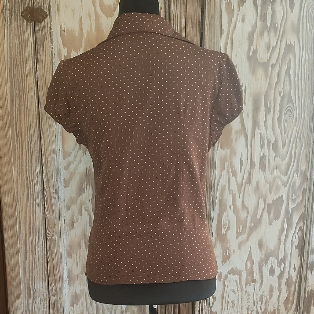 Brown Polka Dot Blouse- Work Or Casual - Picture 4 of 4